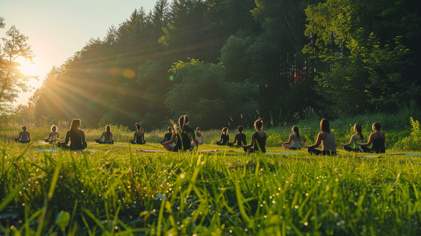 Жінка в позі йоги на заході сонця